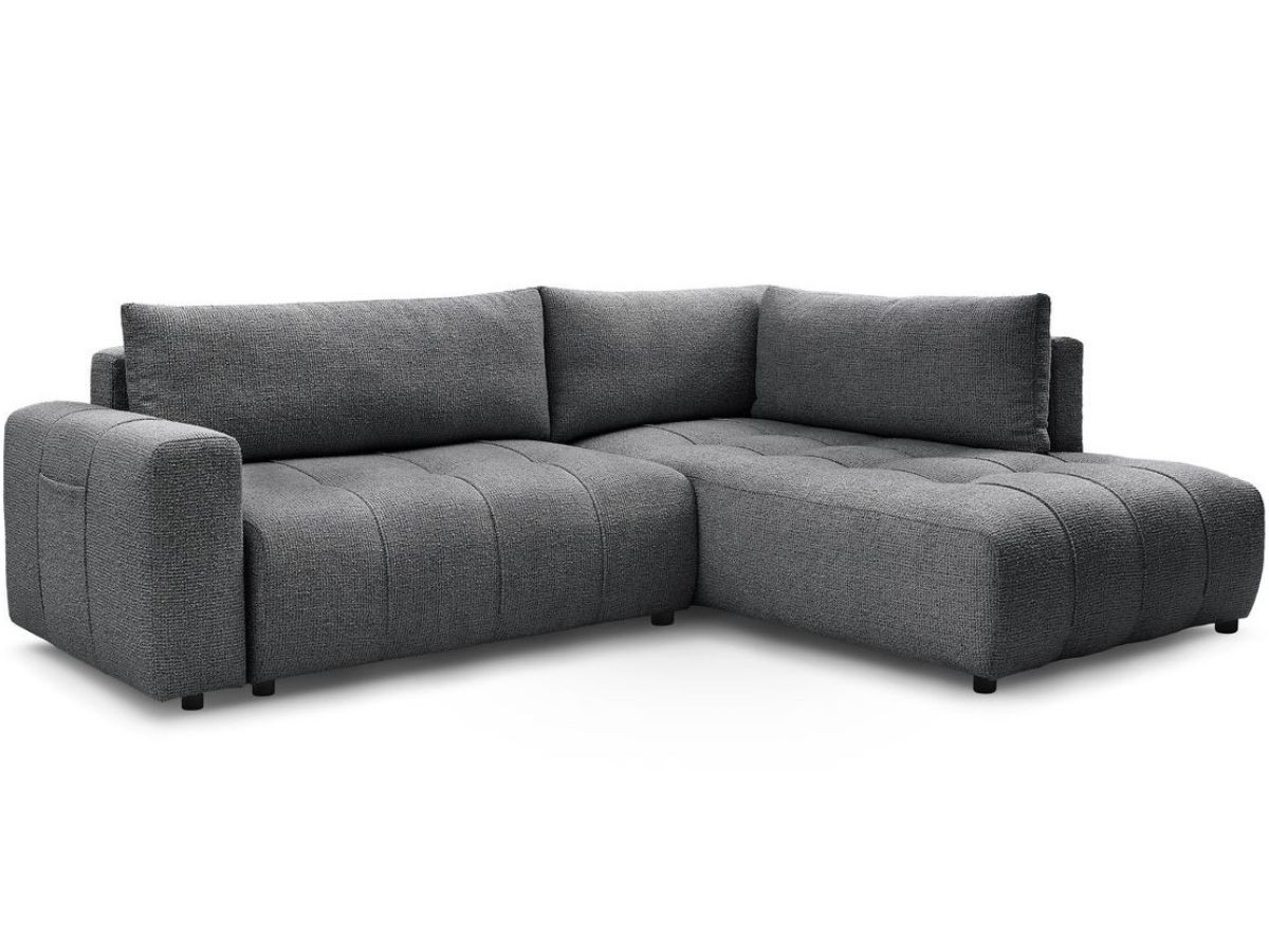 Bobochic Arsene Ecksofa mit Schlaffunktion und Bettkasten 277 × 200 cm Melange-Stoff Dunkelgrau Ecke rechts