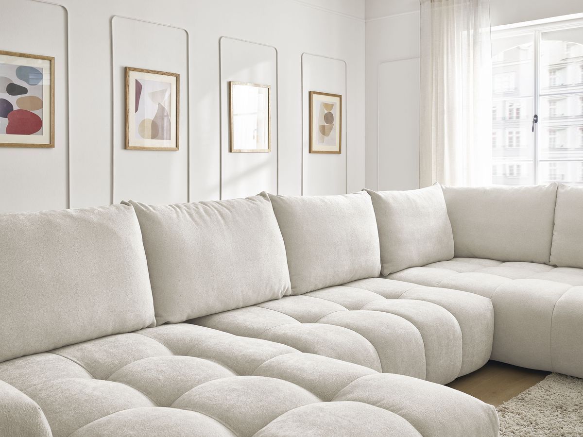 Bobochic Everest Wohnlandschaft, 6 Kissen Strukturstoff Weiß Ecke links