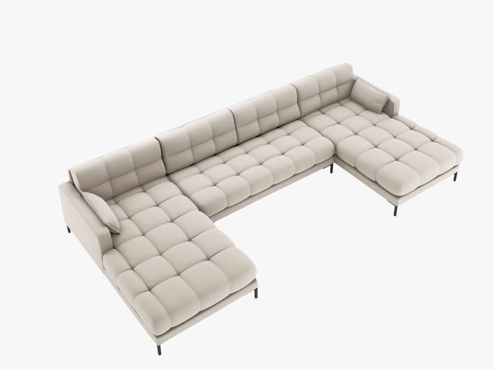 Micadoni Panorama-Sofa Mamaia 6-Sitzer Strukturierter Stoff Neve Beige schwarze Beine