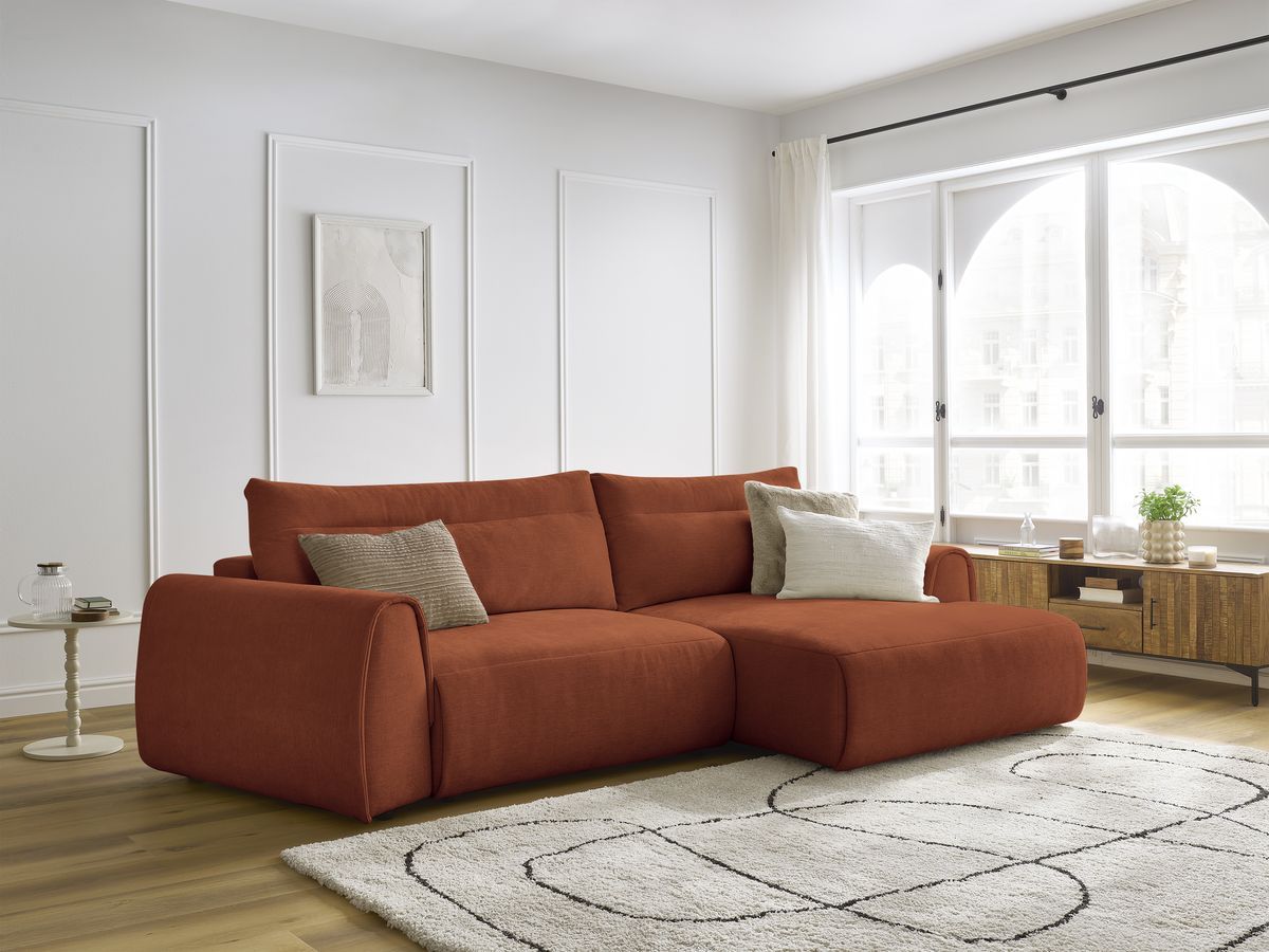 Bobochic Aden Ecksofa 293 × 152 cm Stoff Orange Ecke rechts