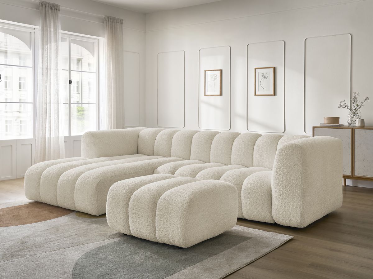 Bobochic Talia Ecksofa mit Pouf Bouclé-Stoff Beige Ecke links