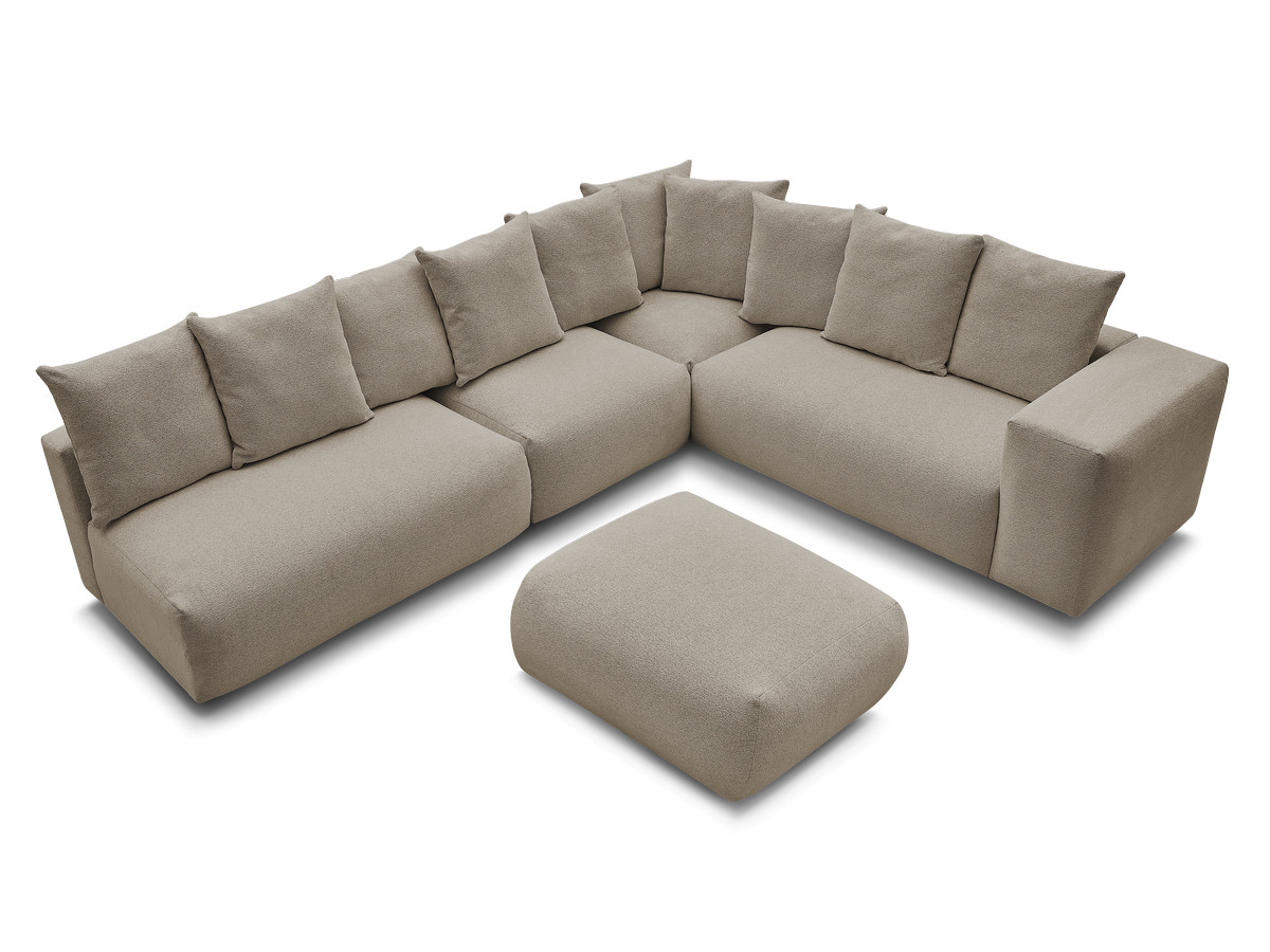 Bobochic Voltaire Ecksofa mit Pouf 322 × 268 cm Melange-Stoff Taupe Ecke rechts