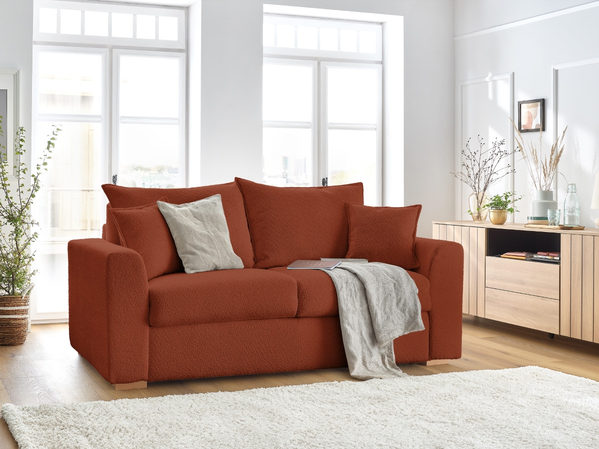 Bobochic Augustin Schlafsofa 3-Sitzer Bouclé-Stoff Orange, Liegefläche 160 × 200 cm