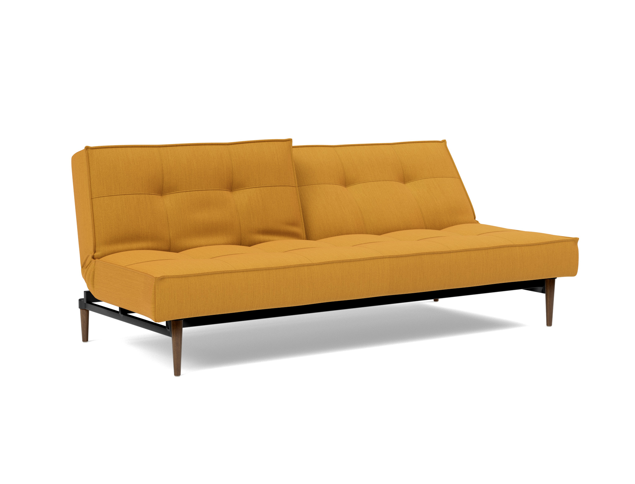 Schlafsofa Splitback Flachgewebe Elegance 507-Burned-Curry Beine Styletto Eiche dunkel