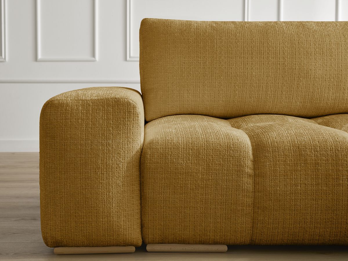 Bobochic Anakin Ecksofa mit Pouf, 2 Kissen Strukturstoff Gelb