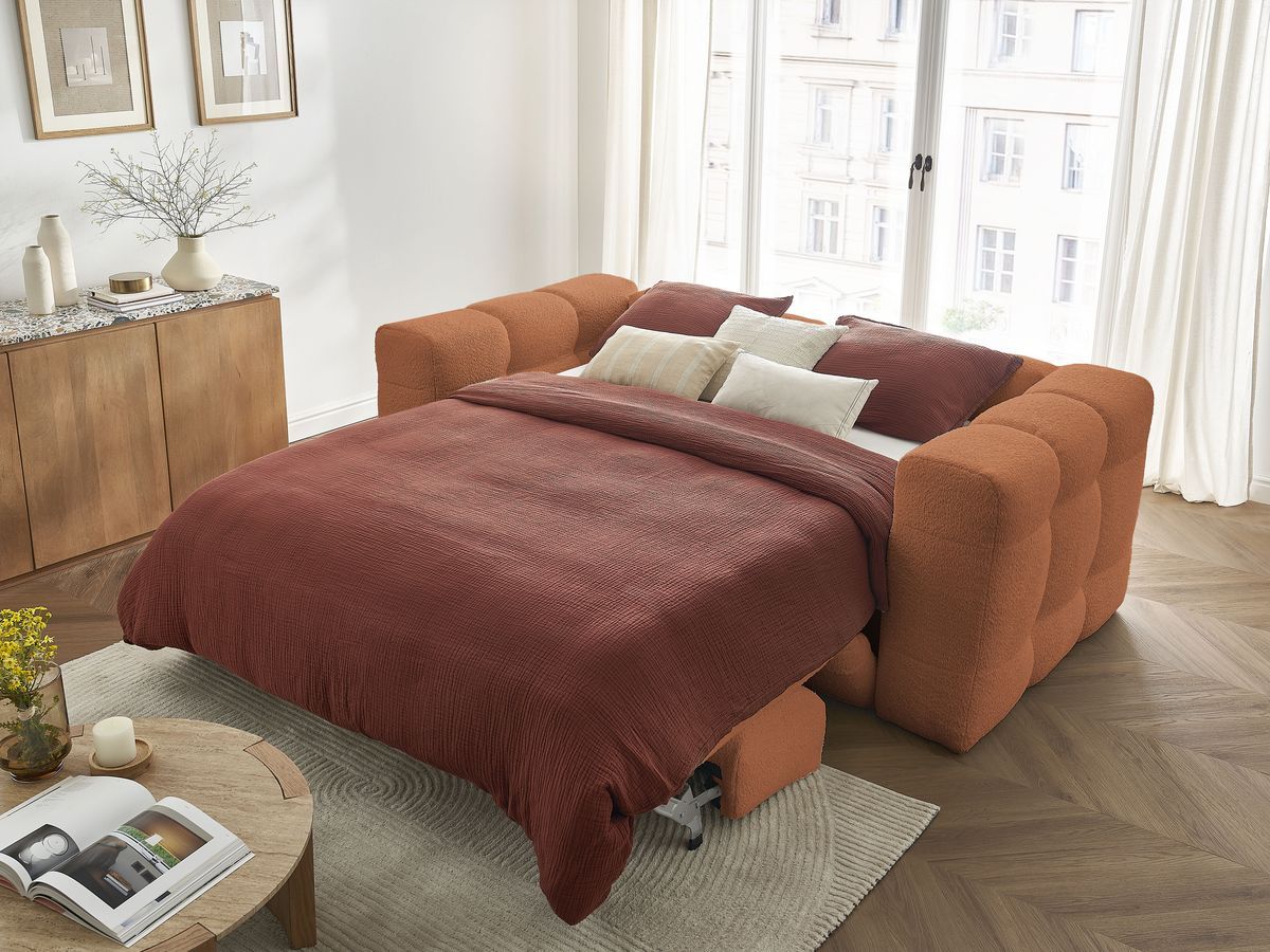Bobochic Cloud Schlafsofa 3-Sitzer Bouclé-Stoff Orange