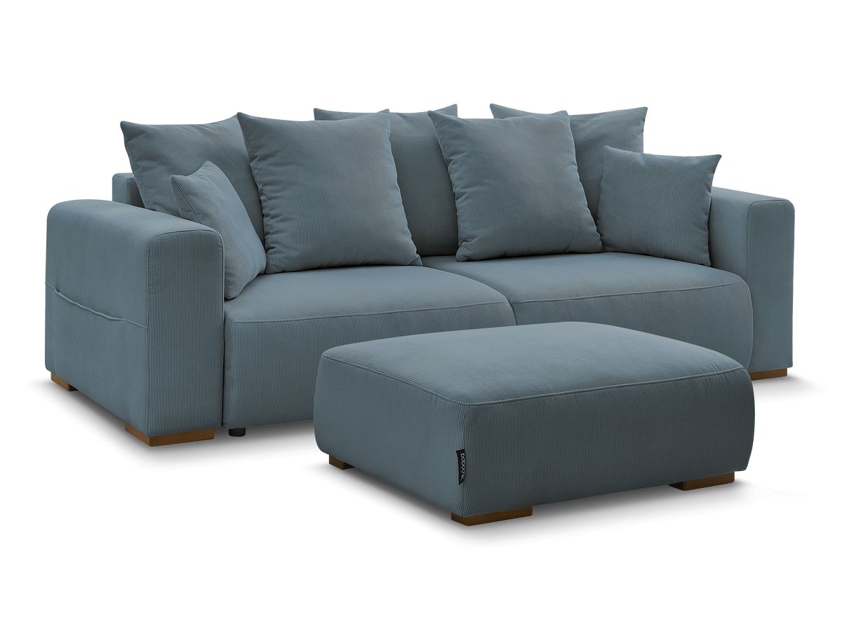 Bobochic Sidonie Schlafsofa 4-Sitzer mit Bettkasten und Pouf Cordsamt Dunkelblau