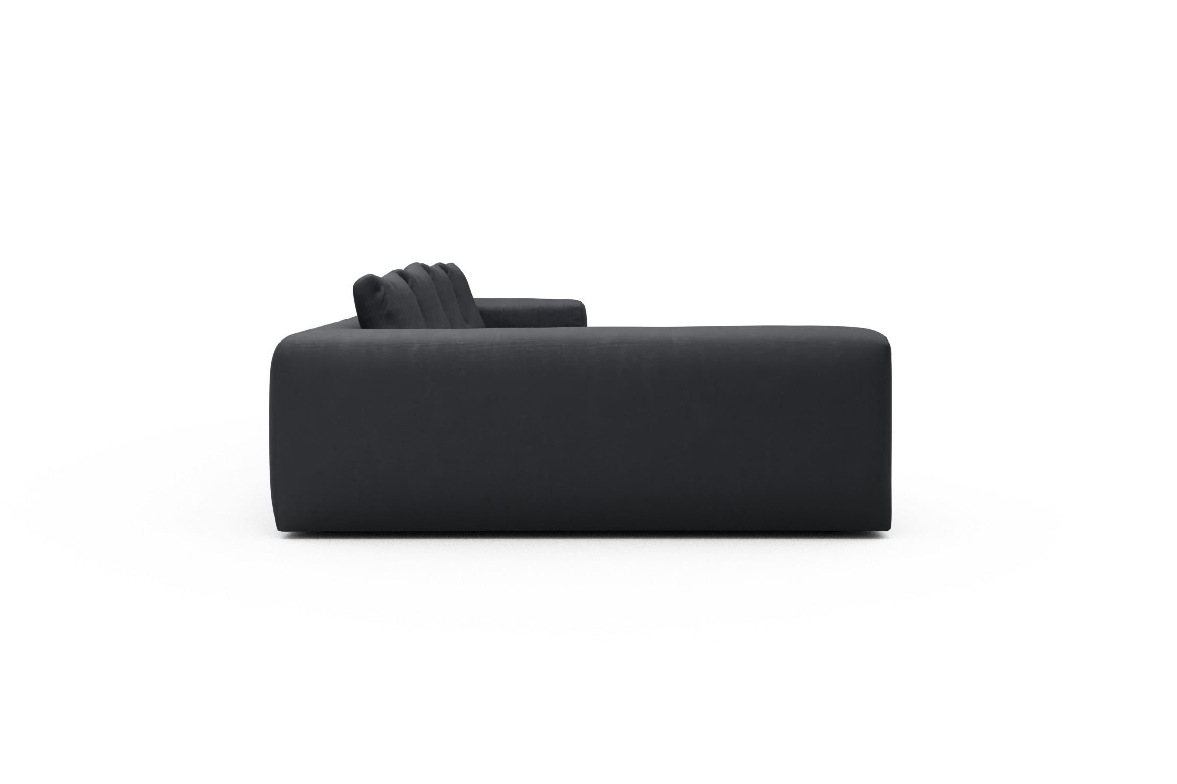 Wohnlandschaft Fred Chaiselongue rechts mit 2-Sitzer und lange Armlehne links Cordufine-Slate-Grey