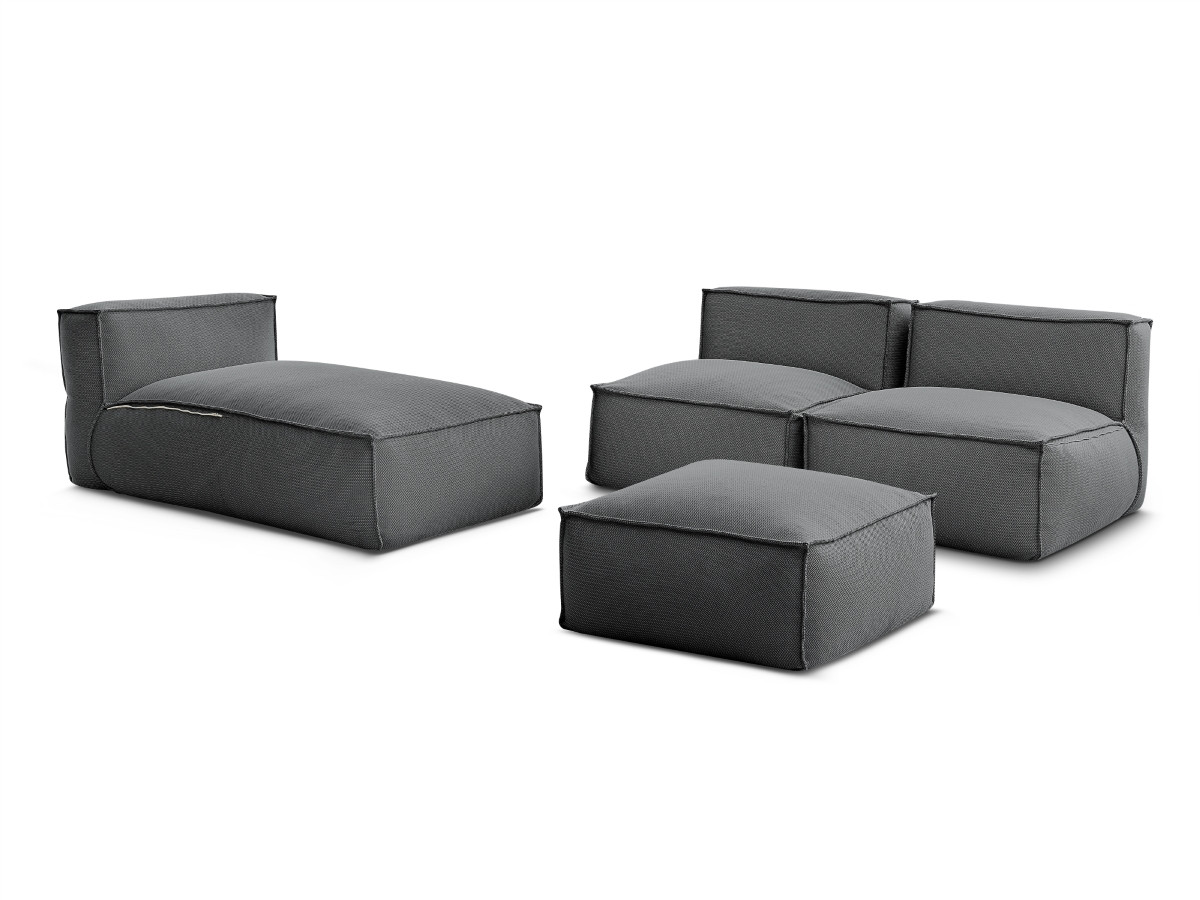Bobochic Biarritz Gartensofa 4-Sitzer mit Pouf 252 × 168 cm Melange-Stoff Schwarz