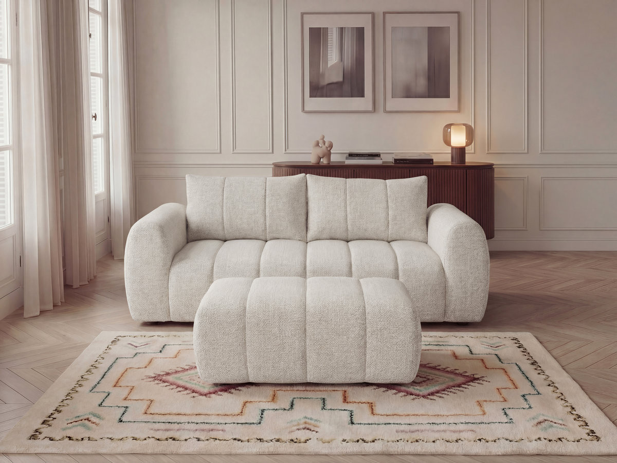 Bobochic Nesty Sofa 3-Sitzer mit Pouf Melange-Stoff Beige