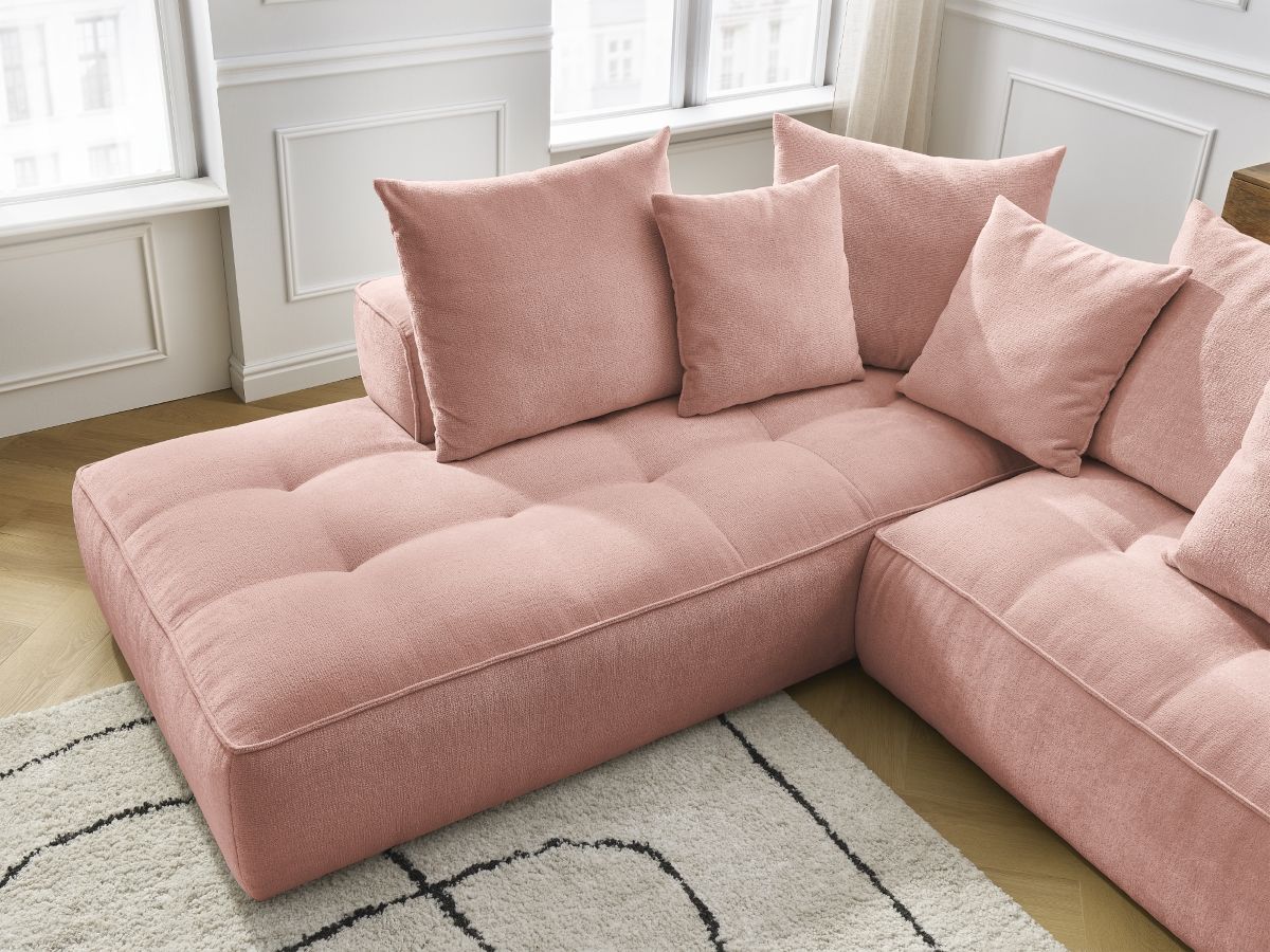 Bobochic Whesley Ecksofa Stoff Rosa Ecke links