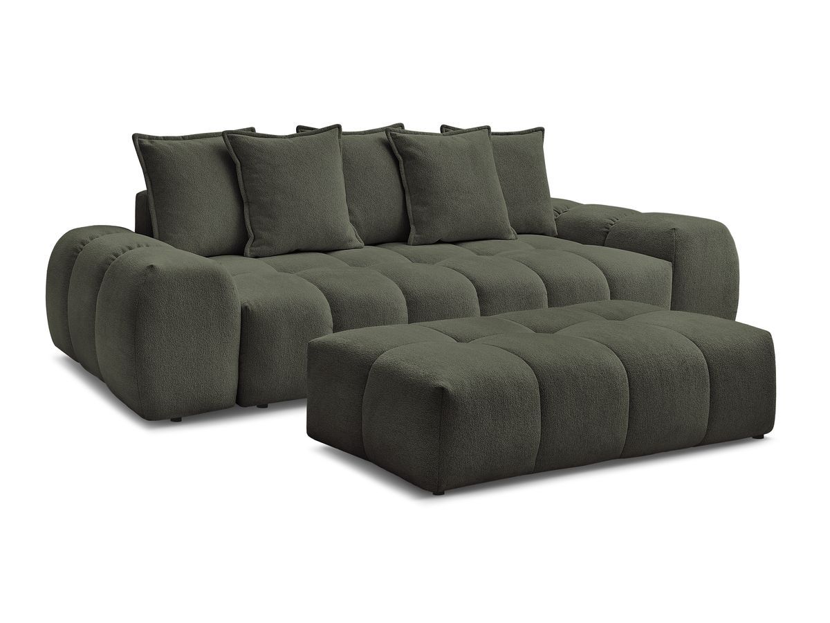 Bobochic Everest Sofa 3-Sitzer mit Pouf, 5 Kissen Melange-Stoff Grün