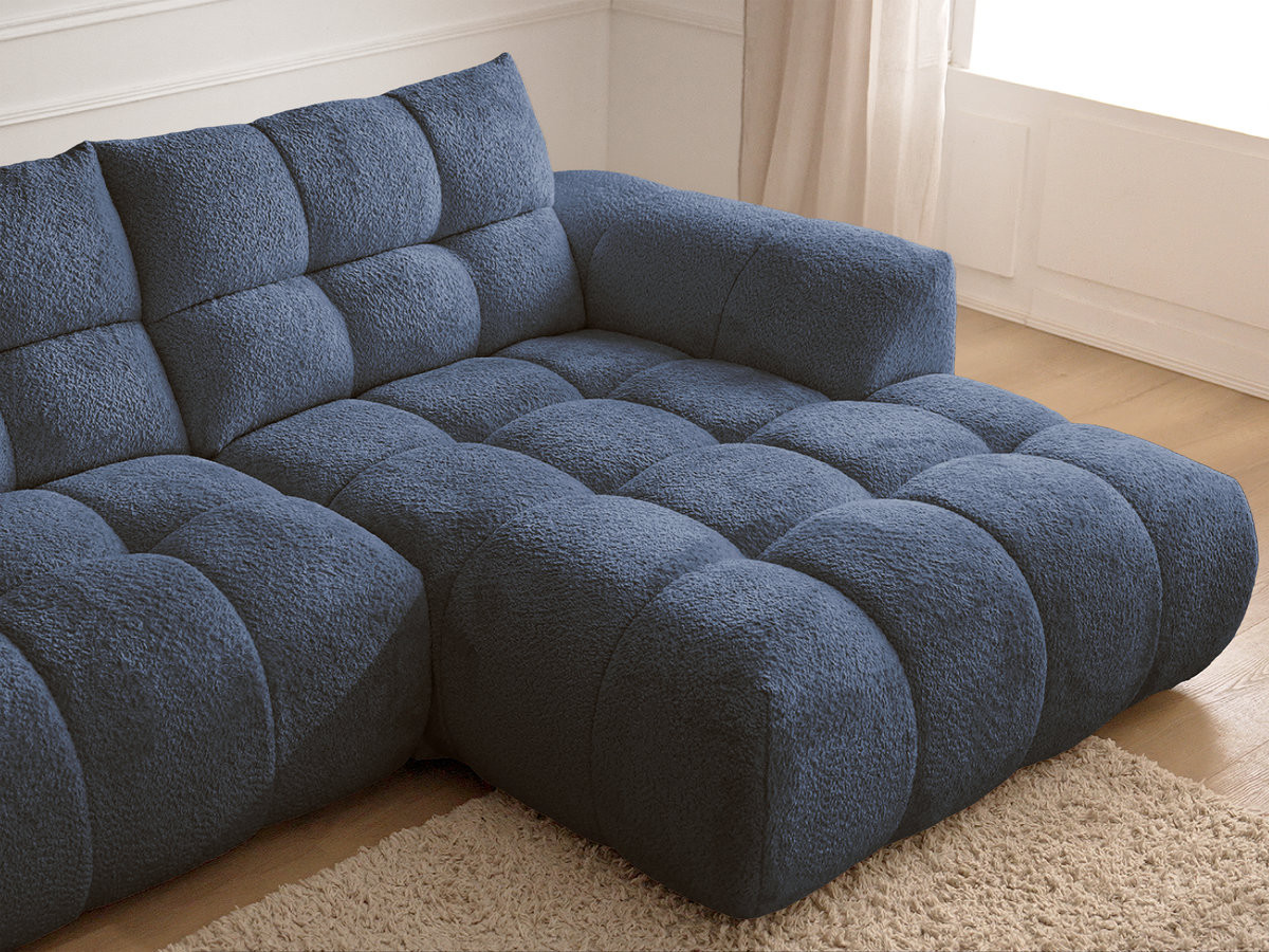 Bobochic Jaya Ecksofa mit Pouf Chenille Dunkelblau Ecke rechts