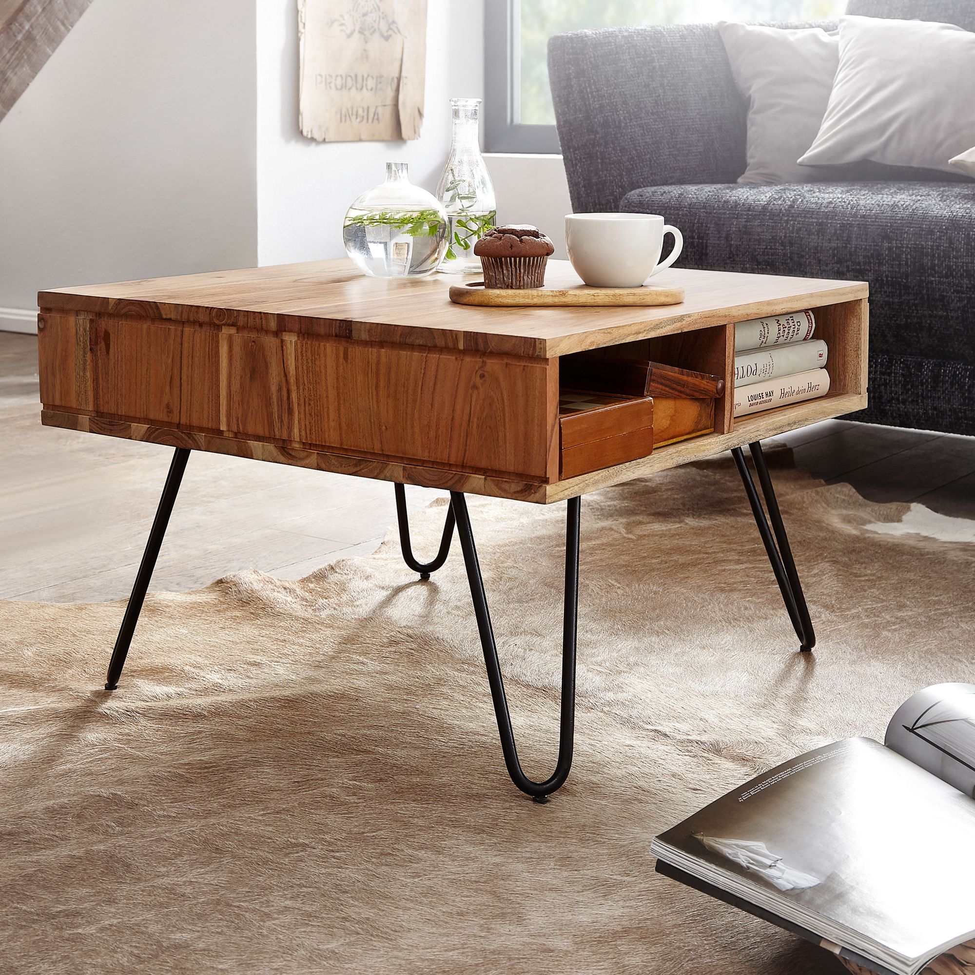 Couchtisch Sunnmore Massivholz Akazie 60 × 60 × 40 cm