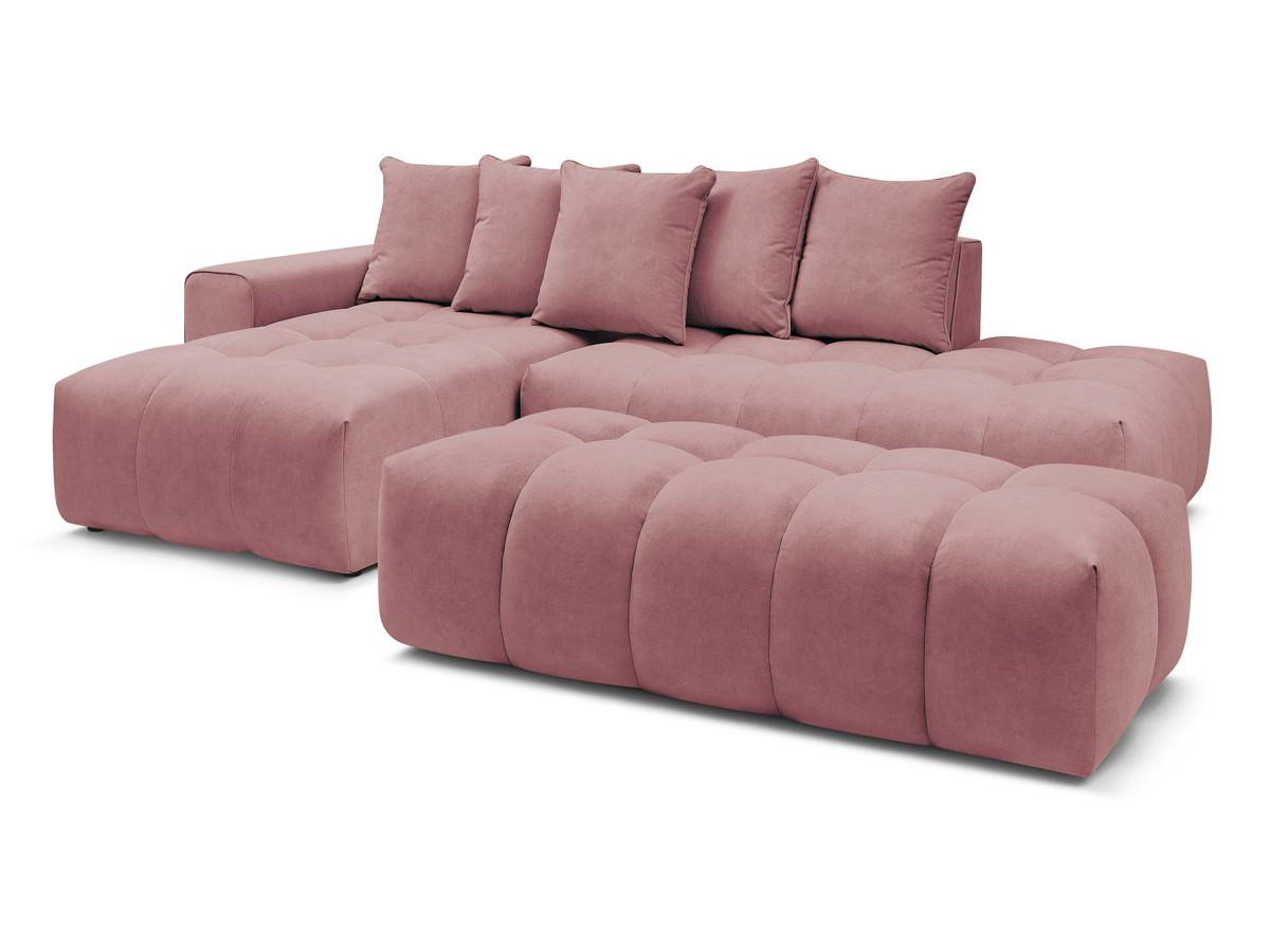 Bobochic Mont-blanc Ecksofa mit Pouf Samt Rosa Ecke links