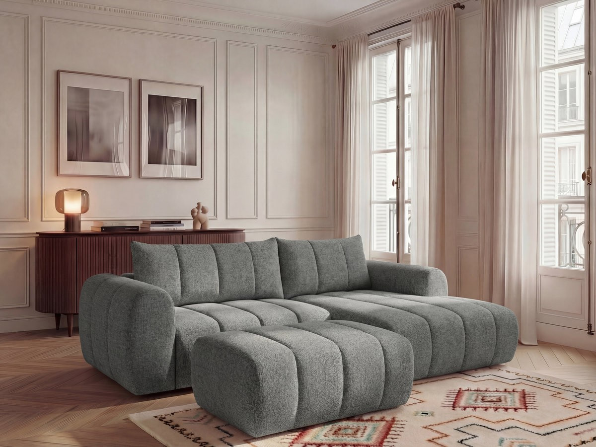Bobochic Nesty Ecksofa 272 cm mit Pouf Melange-Stoff Dunkelgrau Ecke rechts