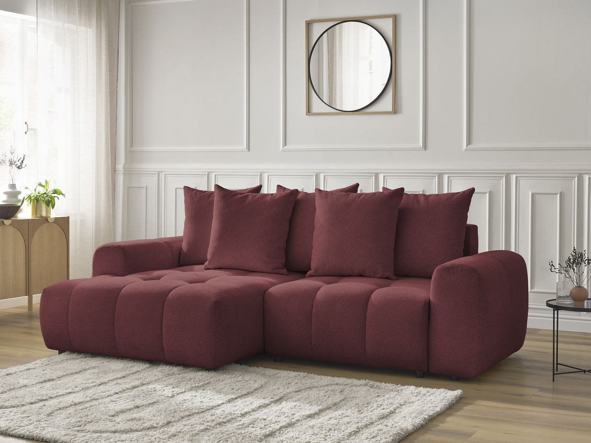 Bobochic Roxelane Ecksofa mit Schlaffunktion und Bettkasten 258 × 150 cm Melange-Stoff Rot Ecke links