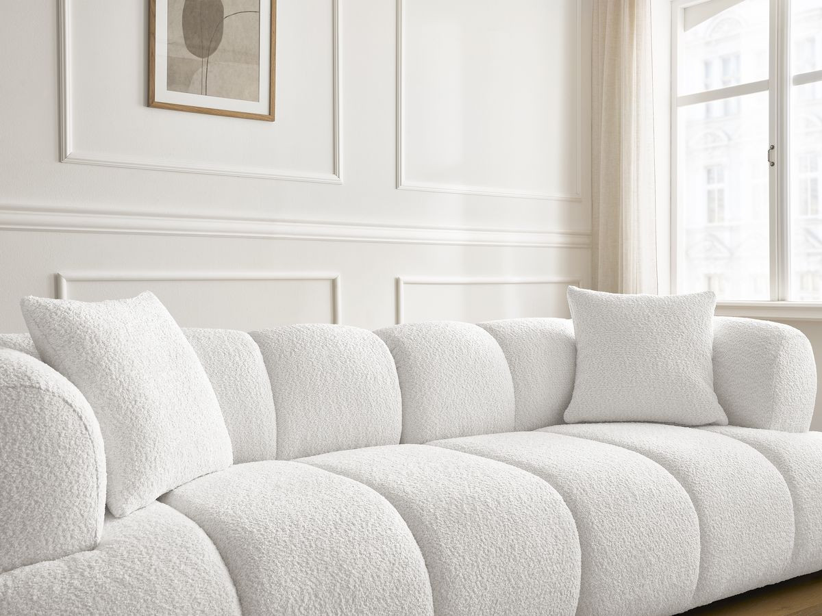 Bobochic Pamira Sofa 3-Sitzer Bouclé-Stoff Weiß