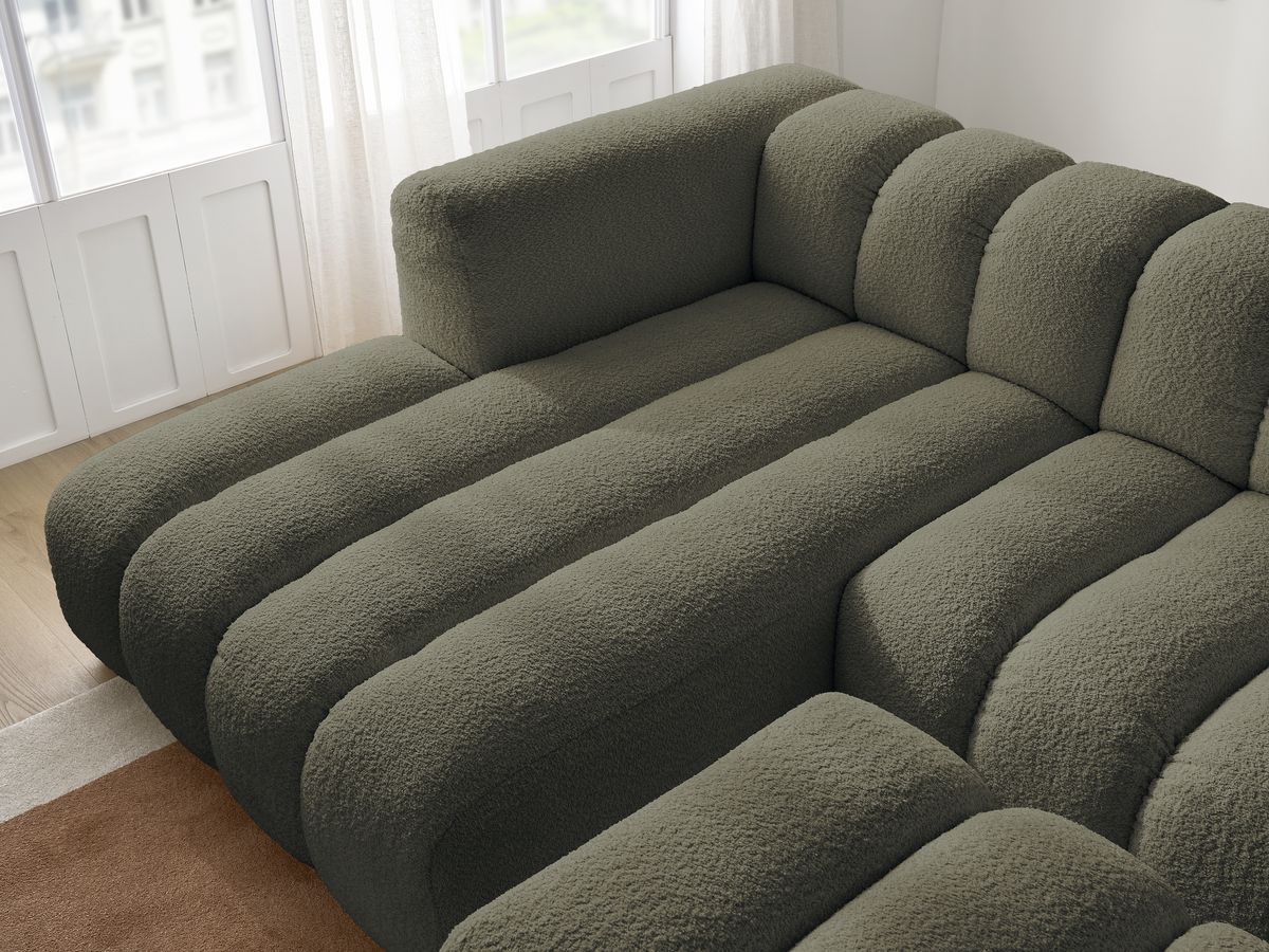 Bobochic Talia Ecksofa mit Pouf Bouclé-Stoff Grün Ecke links