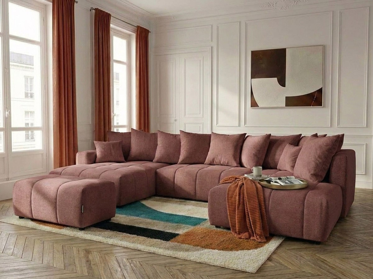 Bobochic Roxelane Wohnlandschaft mit Pouf Melange-Stoff Rot Ecke links