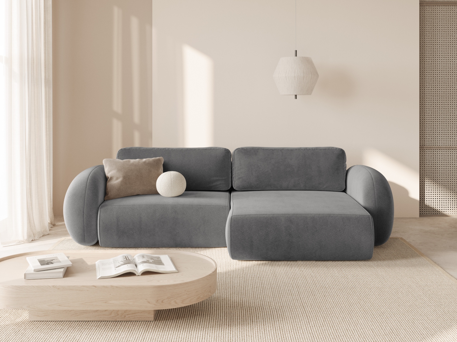 Cosmopolitan Design Wendbares Ecksofa Tonale 4-Sitzer mit Schlaffunktion und Bettkasten Samt Magic Velvet Taupe