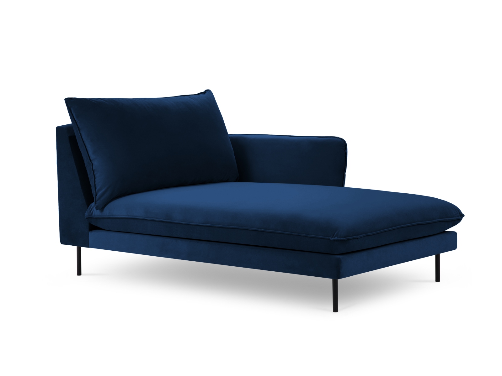 Cosmopolitan Design Chaiselongue Vienna Samt Bluvel Königsblau Rechts Beine Schwarzes Metall