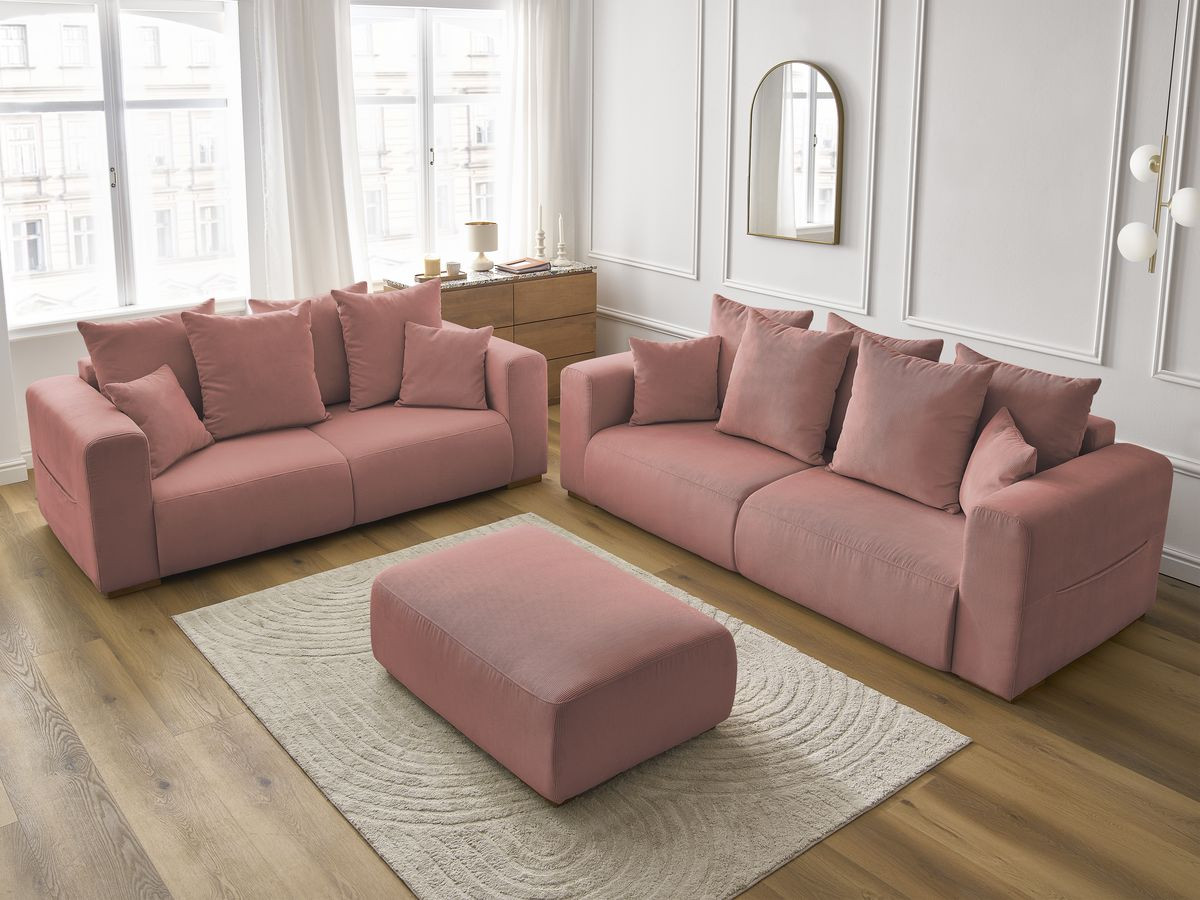 Bobochic Sidonie Sofa 6-Sitzer mit Pouf Cordsamt Rosa