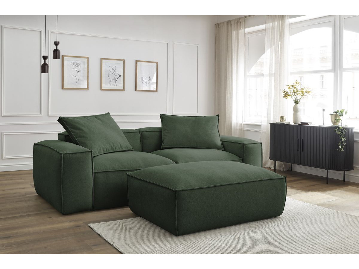 Bobochic Boheme Sofa 4-Sitzer mit Pouf Melange-Stoff Grün