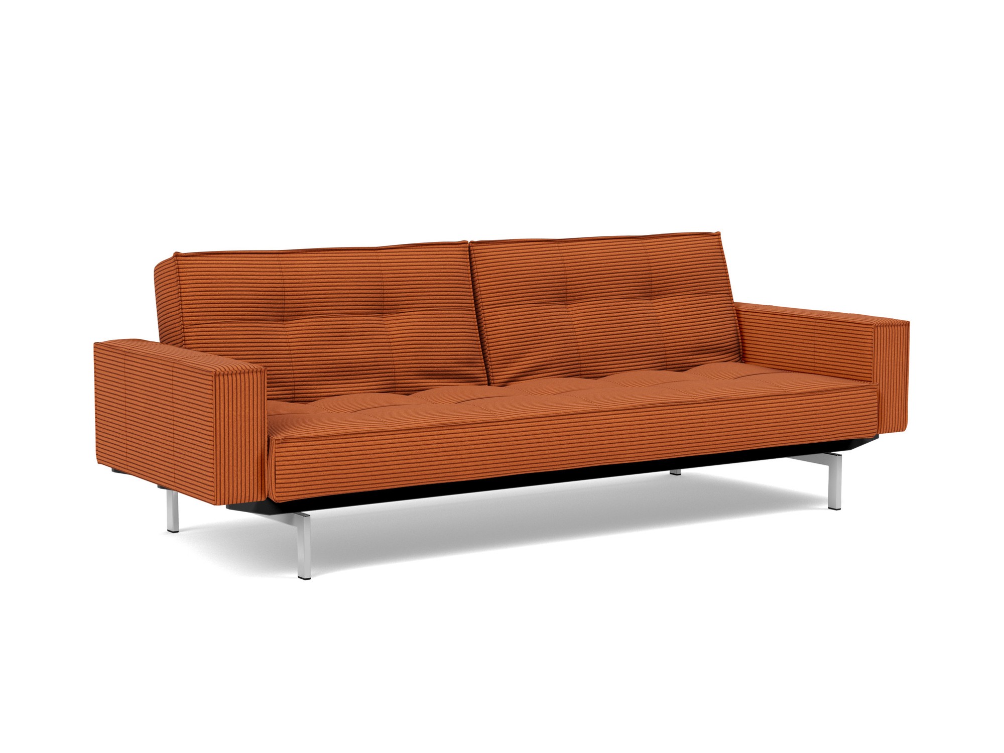 Schlafsofa Splitback mit Armlehnen Kord Corduroy 595-Burnt-Orange Beine Chrom