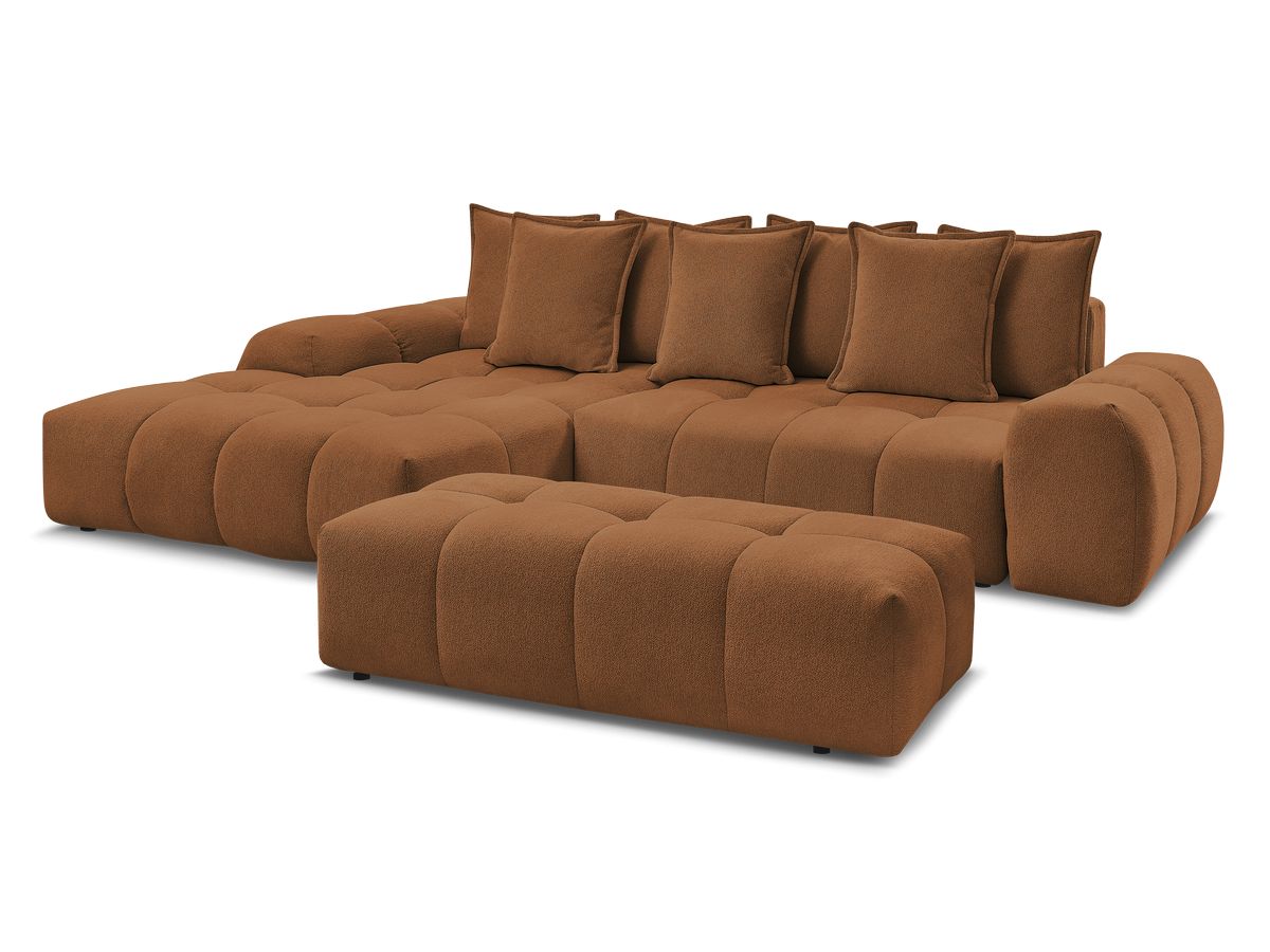 Bobochic Everest Ecksofa mit Schlaffunktion und Bettkasten und Pouf 318 × 180 cm, 7 Kissen Melange-Stoff Orange Ecke links