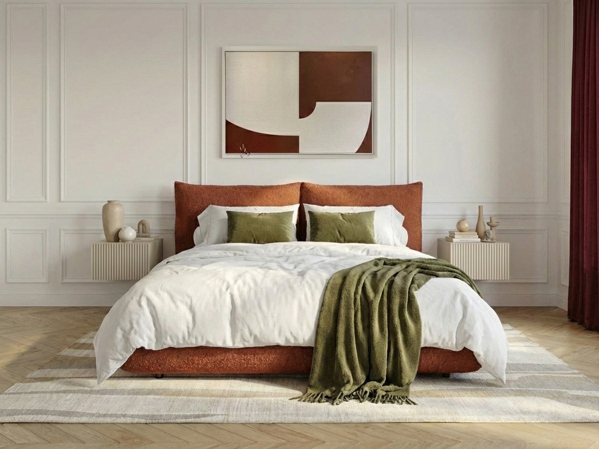 Bobochic Jaden Polsterbett Bouclé-Stoff Orange, Liegefläche 140 × 190 cm