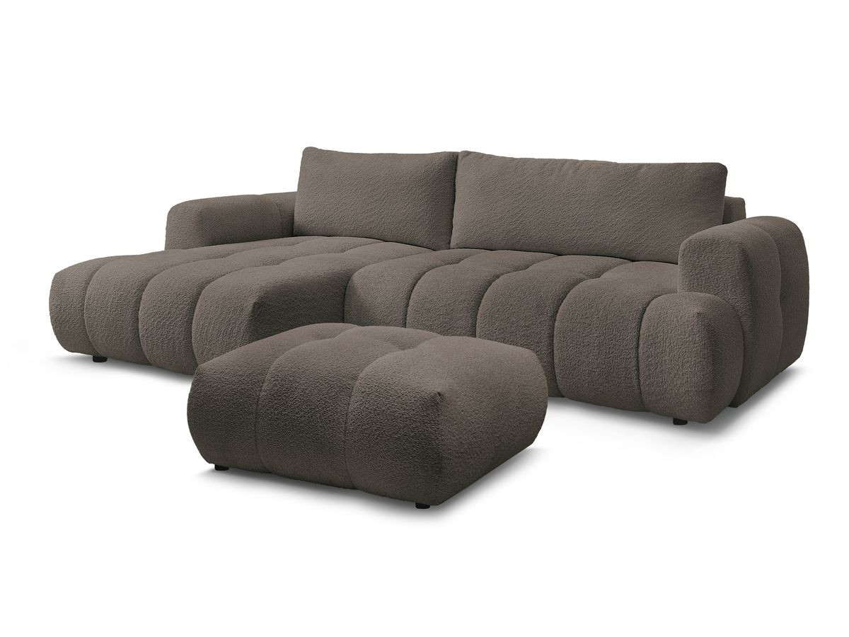 Bobochic Fuji Ecksofa mit Schlaffunktion und Bettkasten und Pouf 292 × 160 cm Bouclé-Stoff Braun Ecke links