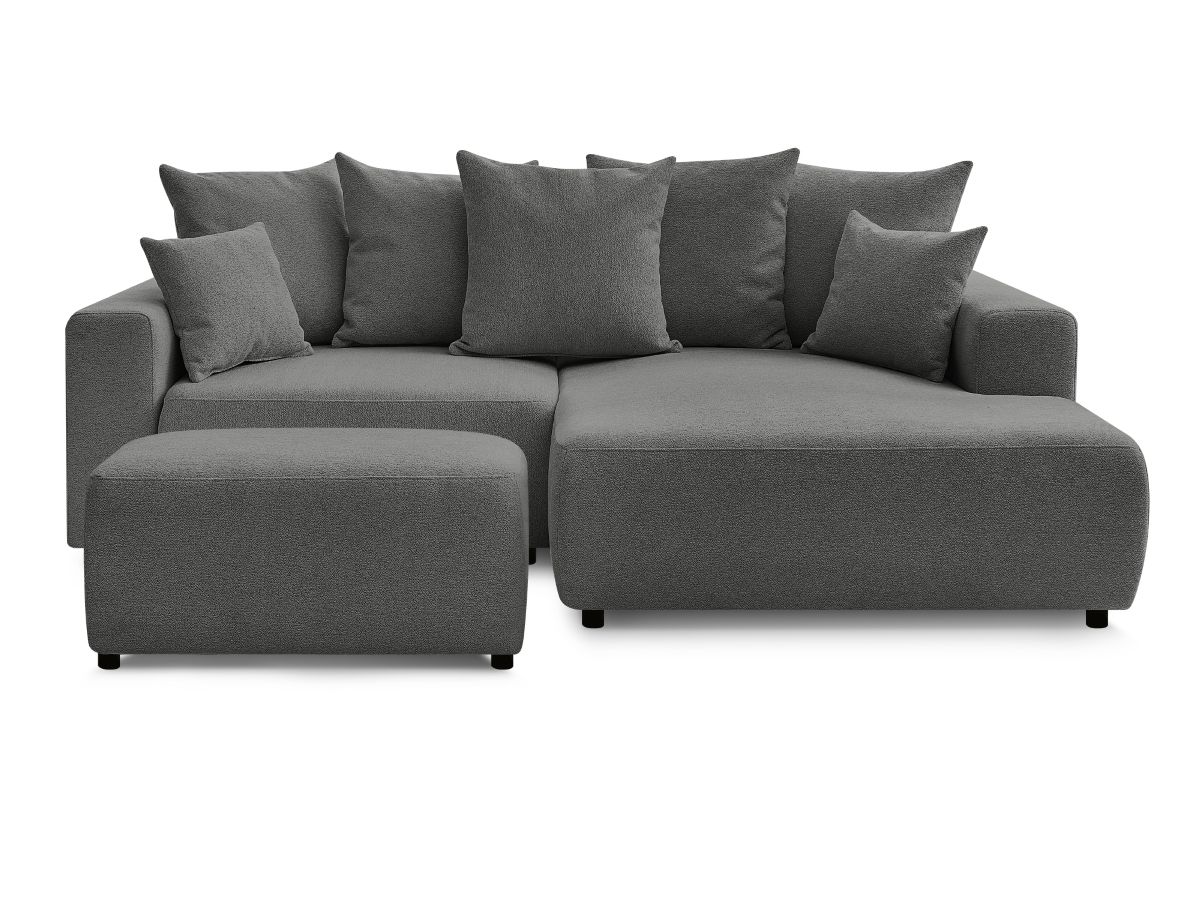Bobochic Atilla Ecksofa mit Schlaffunktion und Bettkasten und Pouf Melange-Stoff Dunkelgrau Ecke rechts