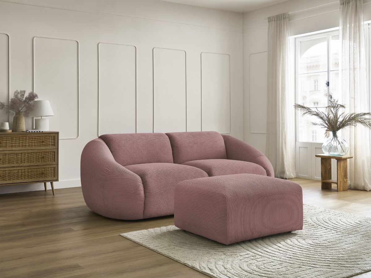 Bobochic Tina Sofa 3-Sitzer mit Pouf Cordsamt Rosa