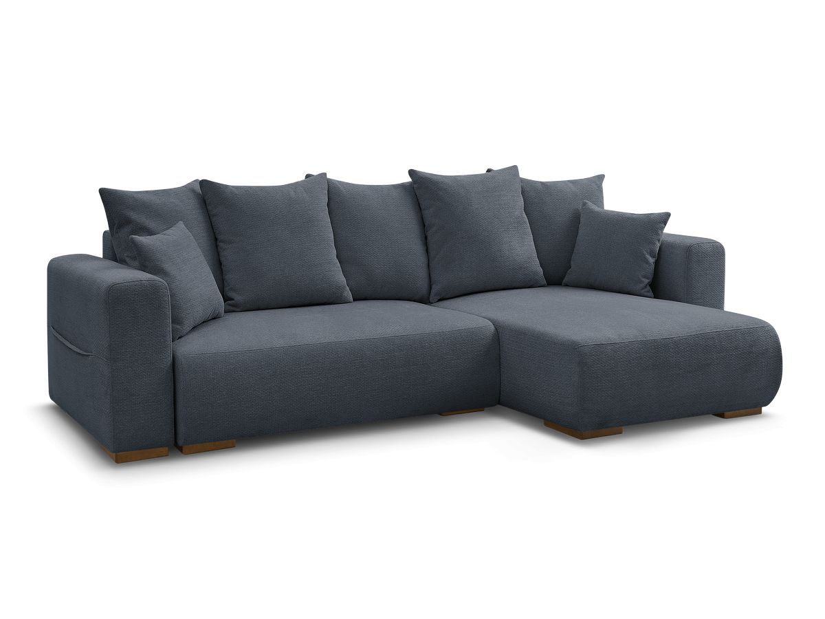 Bobochic Sidonie Ecksofa mit Schlaffunktion und Bettkasten Melange-Stoff Dunkelblau