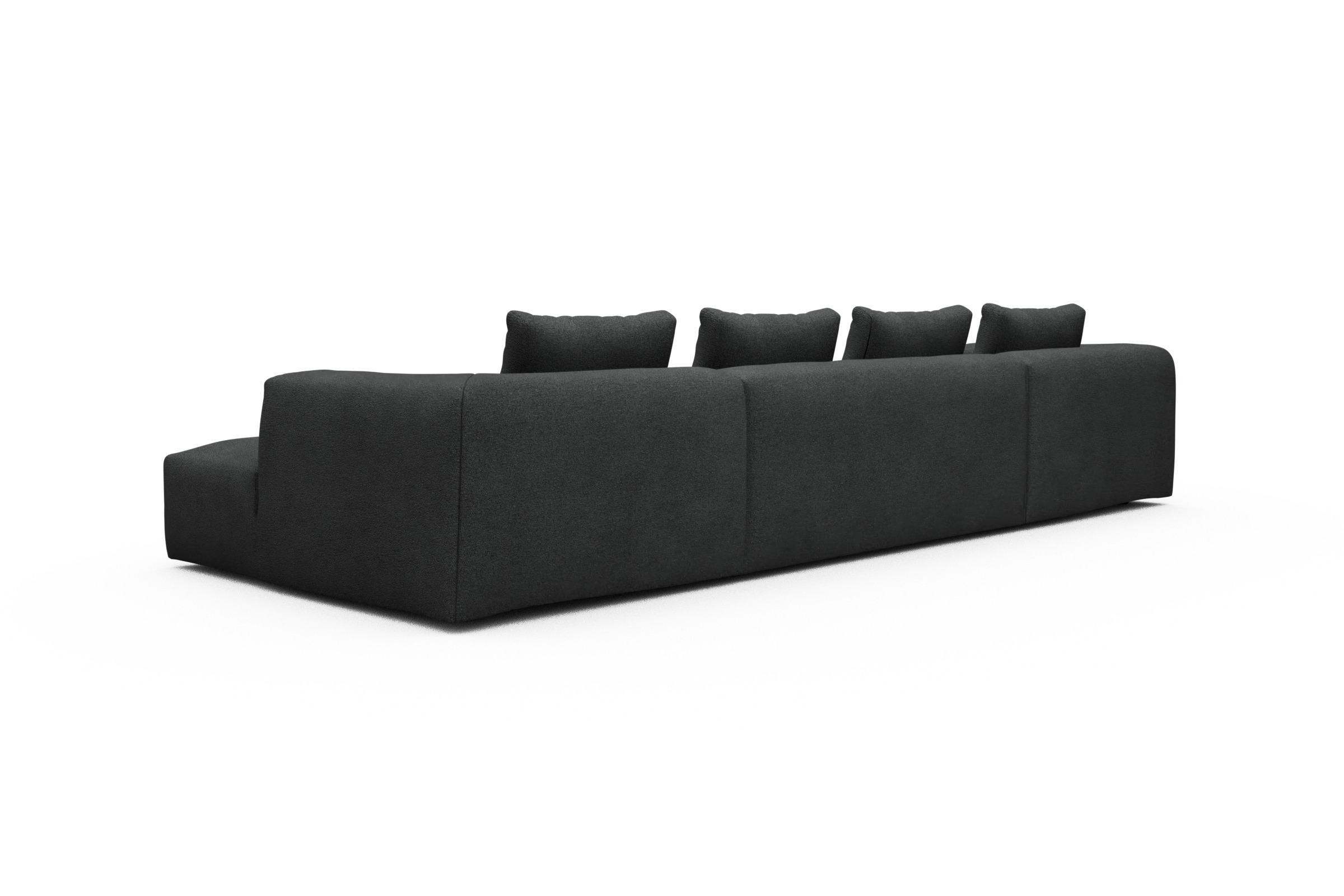 Wohnlandschaft Fred mit 2-Sitzer und Chaiselongue beidseitig Boucle-Charcoal