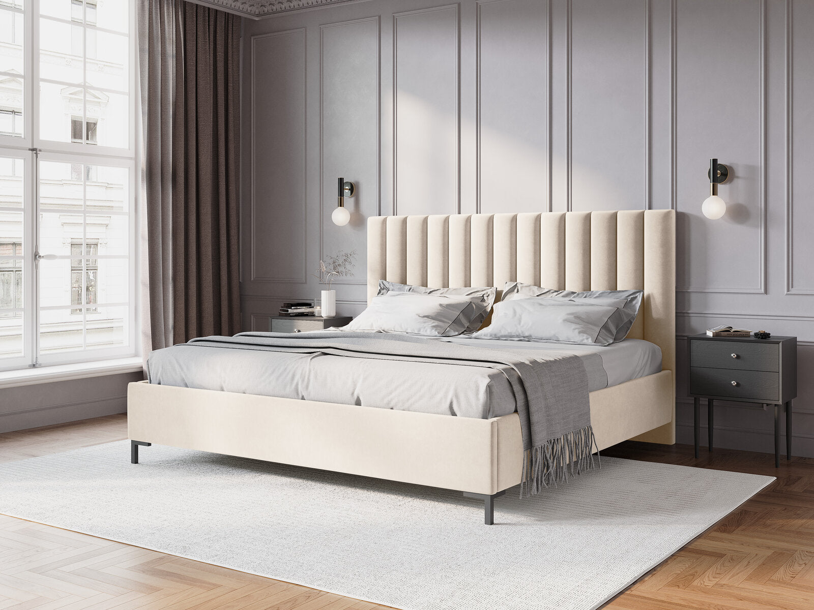 Micadoni Polsterbett Allison Samt Bluvel Helles Beige