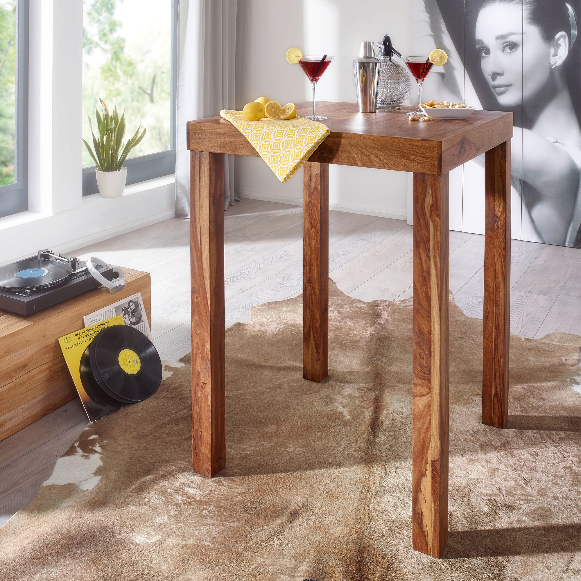 Stehtisch Aalvik Sheesham Massivholz Braun 80 × 80 × 110 cm