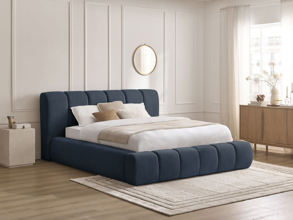 Bobochic Denali Polsterbett mit Bettkasten Stoff Dunkelblau, Liegefläche 140 × 190 cm