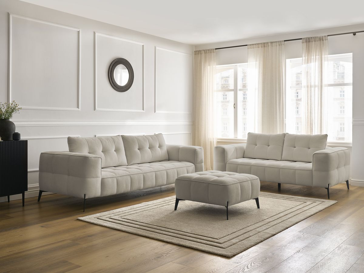 Bobochic Anis Sofa-Set 3- und 2-Sitzer mit Pouf Strukturstoff Beige