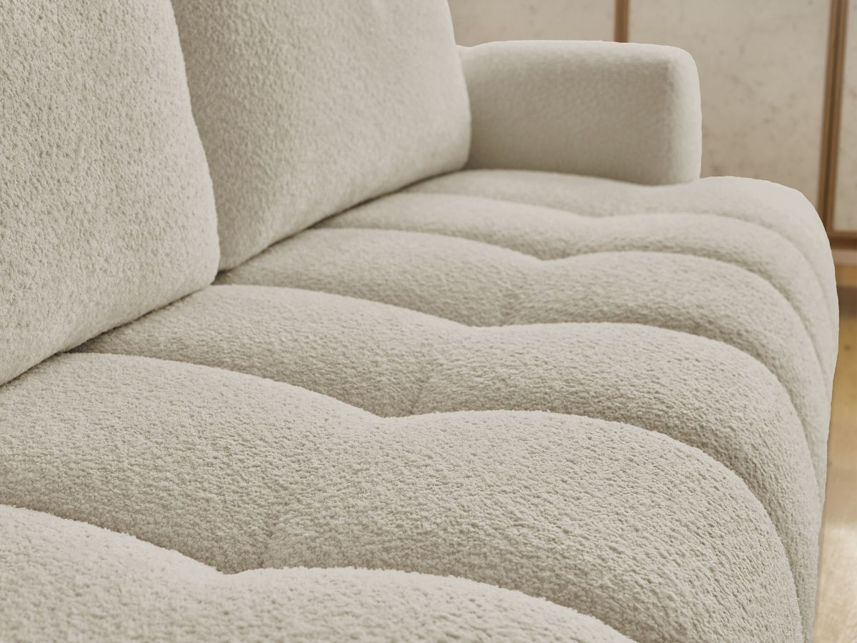 Bobochic Fuji Schlafsofa 3-Sitzer mit Bettkasten und Pouf Bouclé-Stoff Beige