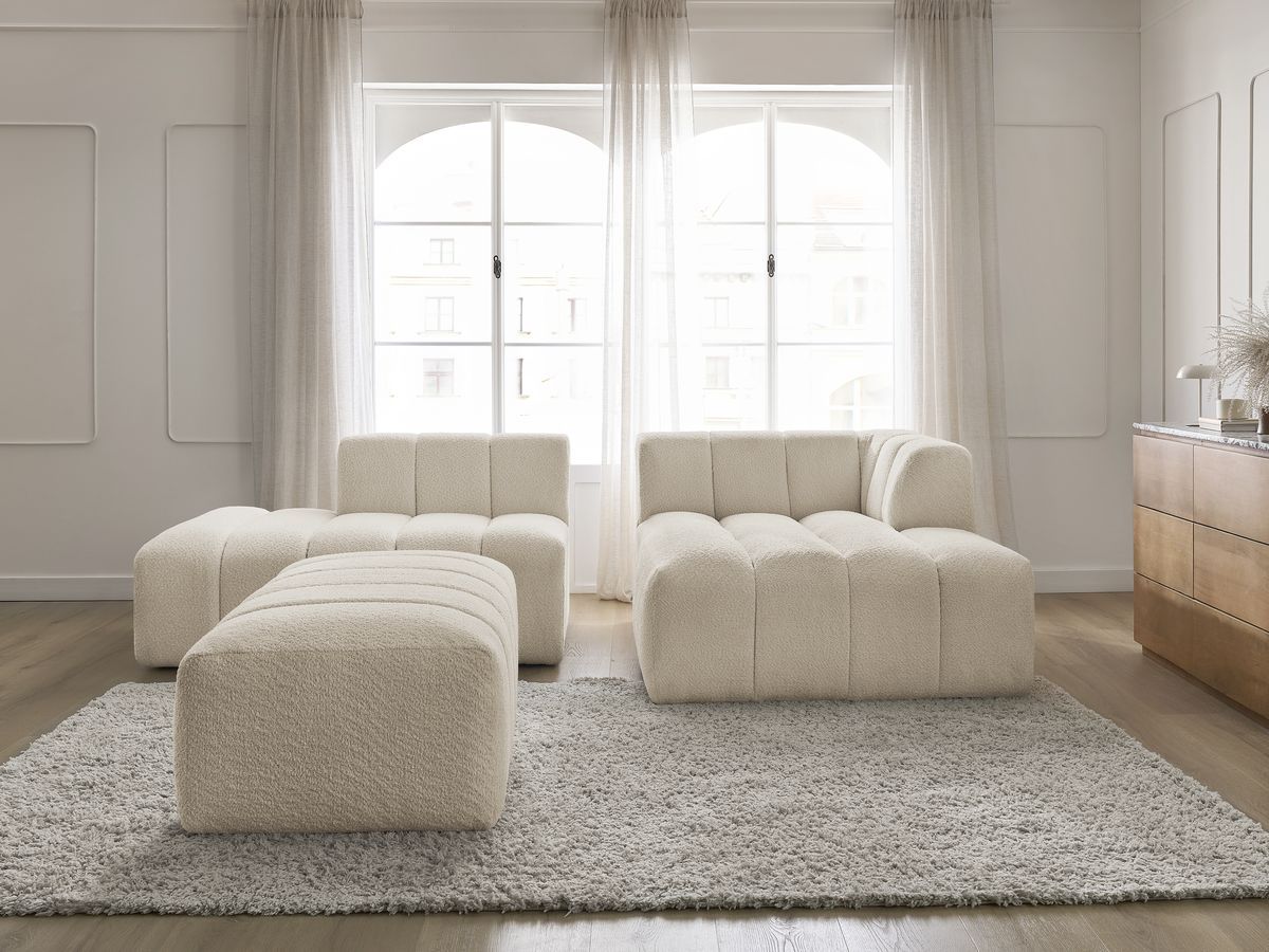 Bobochic Annecy Ecksofa mit Pouf Bouclé-Stoff Beige Ecke rechts