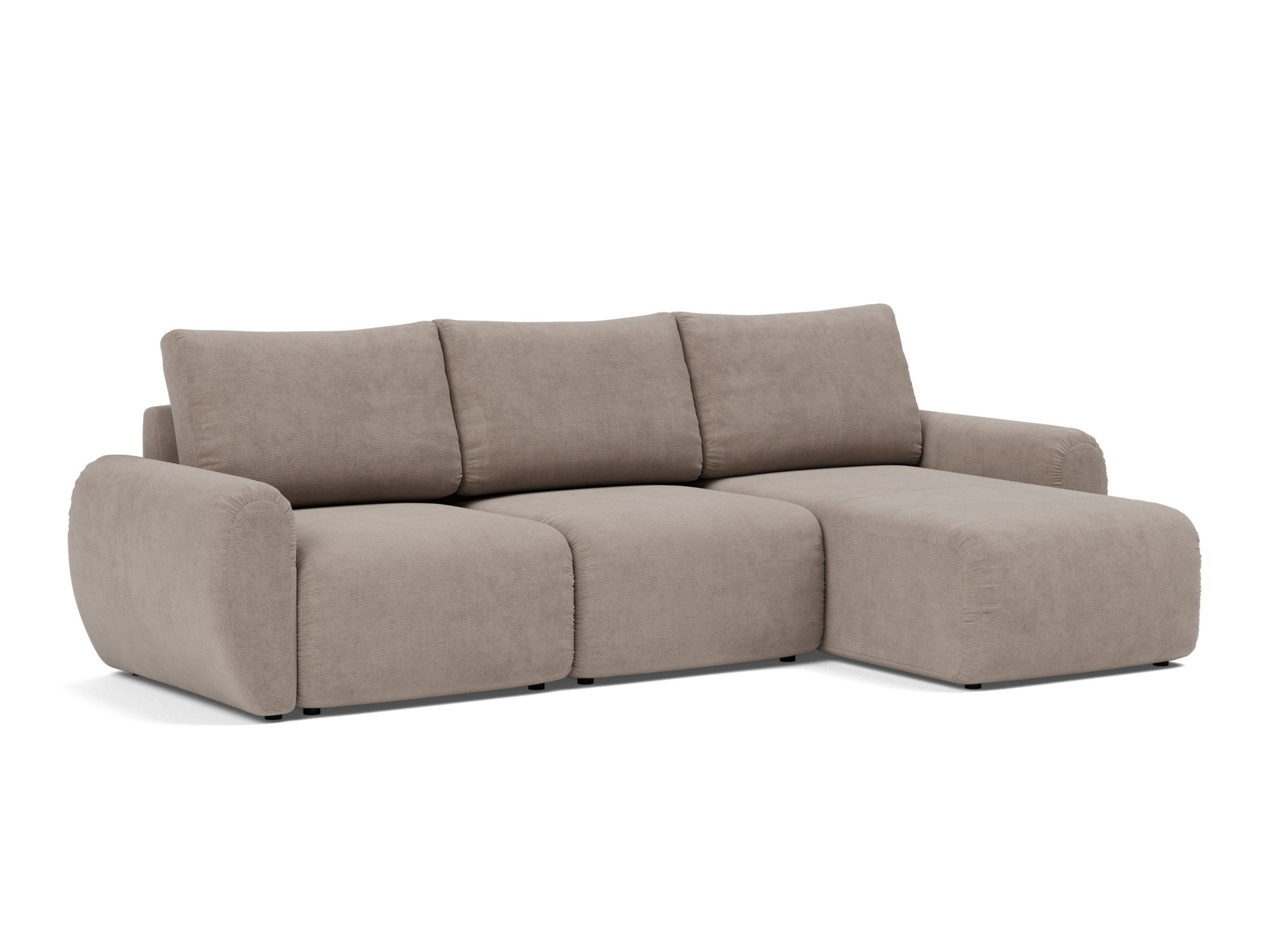 Schlafsofa Norum mit Chaiselongue und Curve-Armlehnen Kord Cordufine 318-Beige