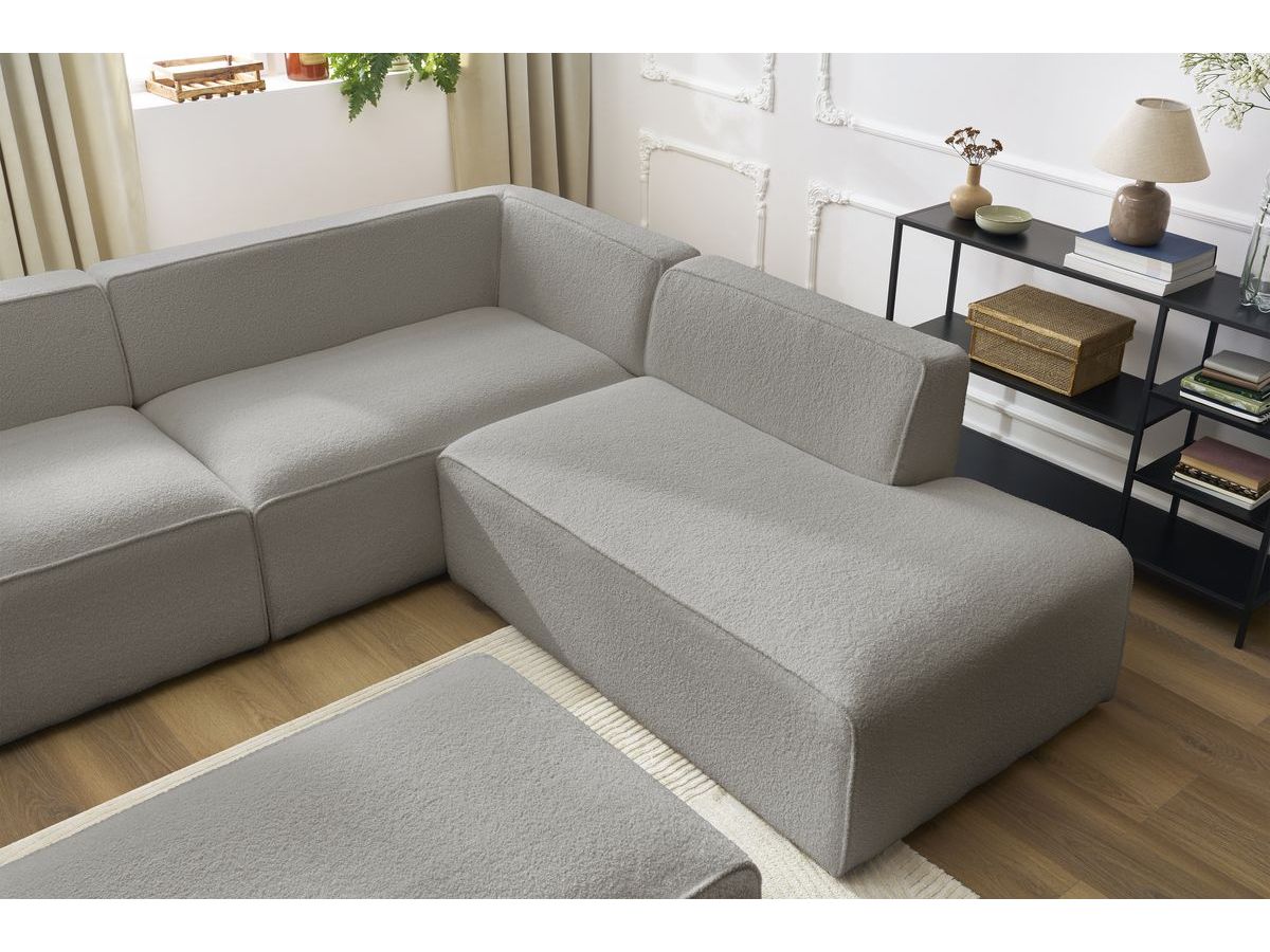 Bobochic Megeve Wohnlandschaft mit Pouf Bouclé-Stoff Hellgrau Ecke links