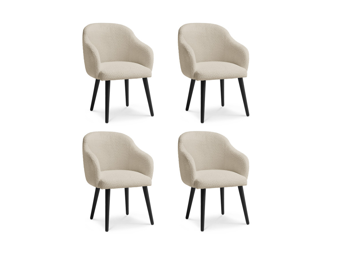 Bobochic Sophie Esszimmerstuhl 4er-Set mit skandinavischen Beinen, schwarz Bouclé-Stoff Beige