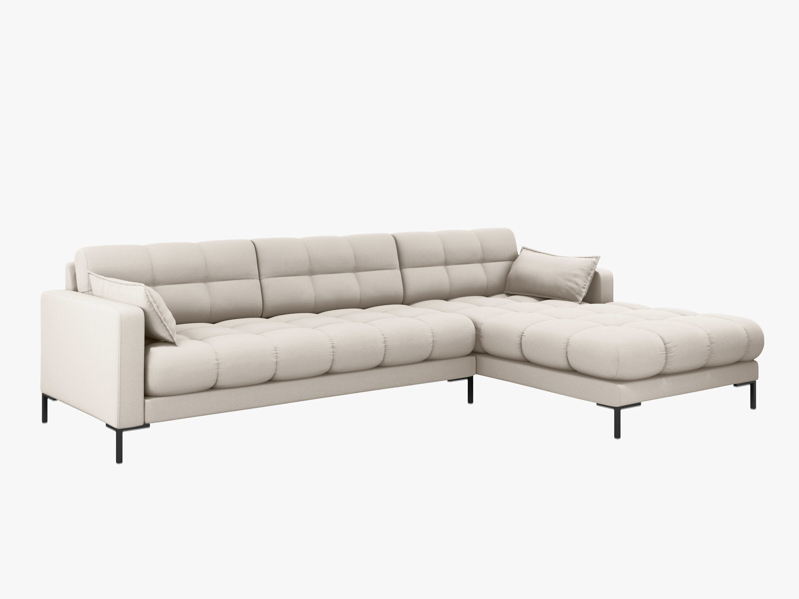 Micadoni Ecksofa Mamaia 5-Sitzer Rechts Strukturierter Stoff Neve Beige schwarze Beine