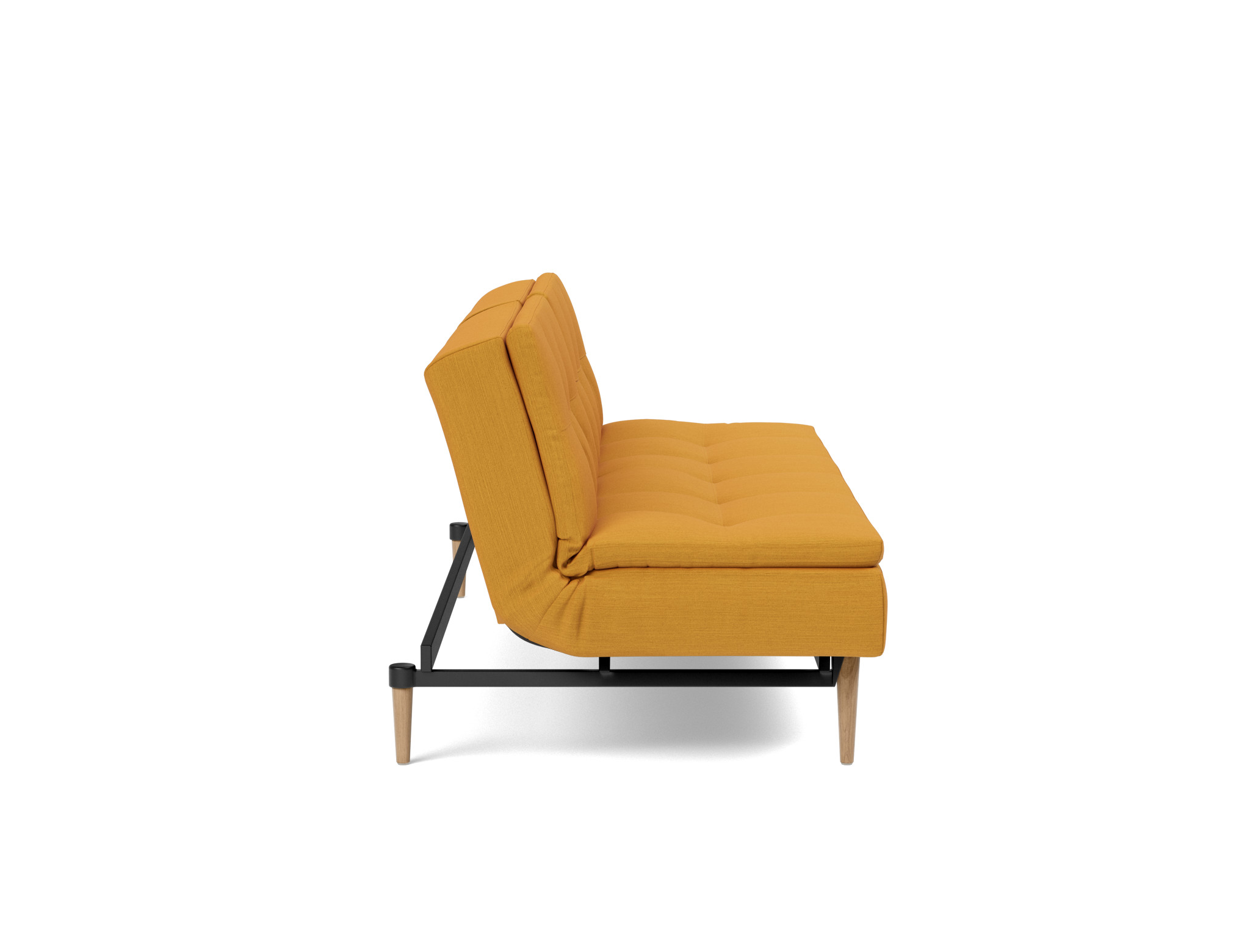 Schlafsofa Dublexo Flachgewebe Elegance 507-Burned-Curry Beine Styletto Eiche hell