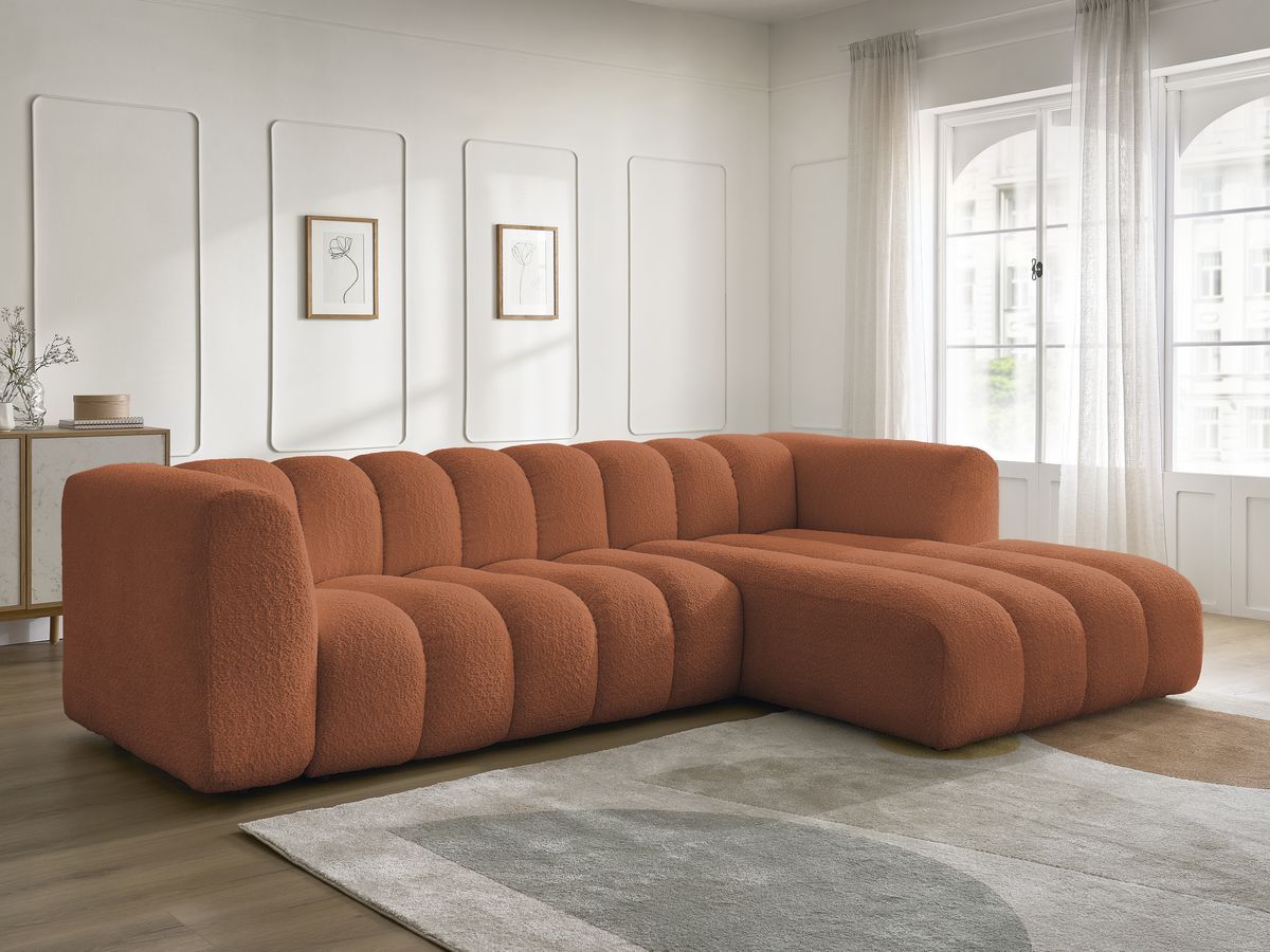 Bobochic Talia Ecksofa Bouclé-Stoff Orange Ecke rechts