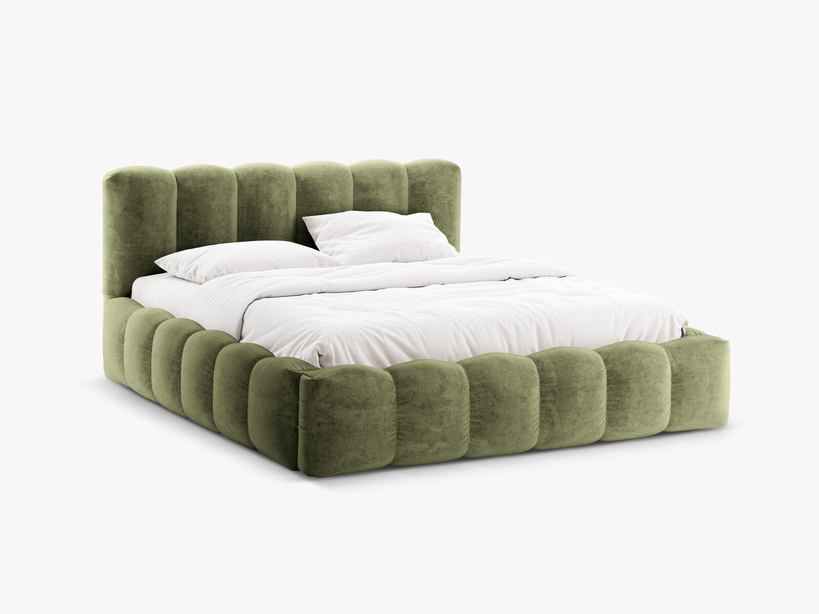 Micadoni Stauraumbett mit Kopfteil Lupine Chenille Loris Hellgrün
