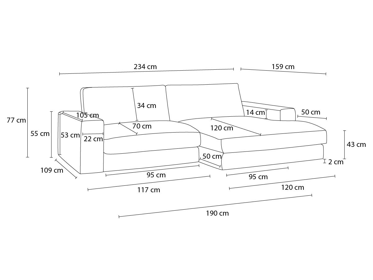 Bobochic Leonard Ecksofa 234 × 159 cm Cordsamt Braun Ecke rechts